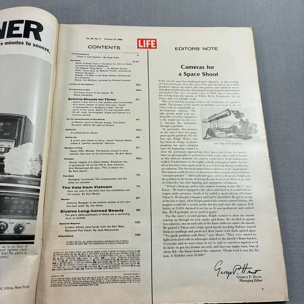 Vintage 1968 LIFE Magazine Wally Schirra Apollo 7 NASA Space See Descr